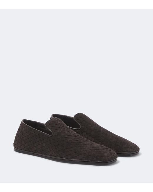 Bottega Veneta Black Palazzo Intrecciato Suede Slip-On Shoes for men