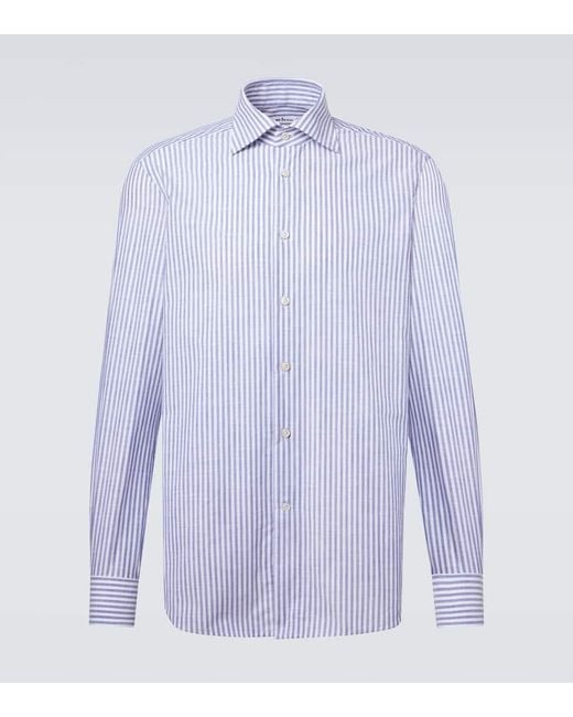 Kiton Blue Striped Cotton Shirt for men