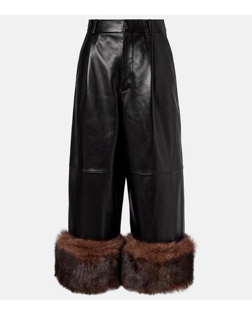 Loewe Black Leather Wide-Leg Pants
