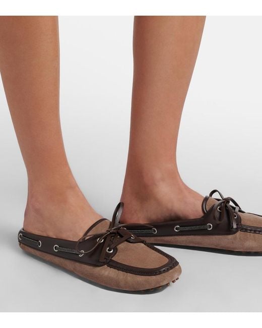 Brunello Cucinelli Brown Monili Suede Mules