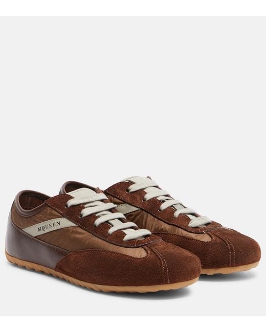 McQueen Brown Suede-Trimmed Sneakers