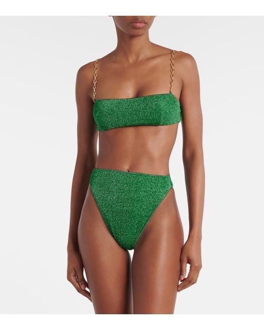 Oseree Green Lumiere O Chain Lame Bikini