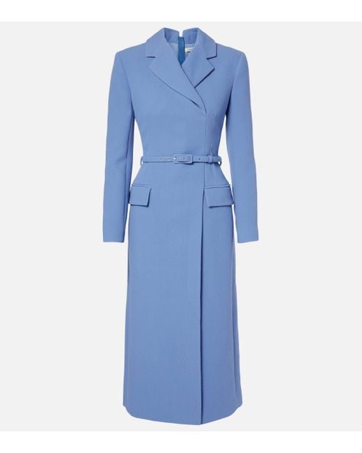 Emilia Wickstead Blue Kalonice Crepe Wrap Coat Dress