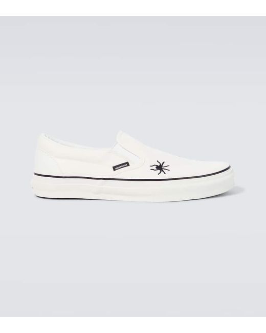 Undercover White Embroidered Cotton Canvas Slip-On Shoes for men