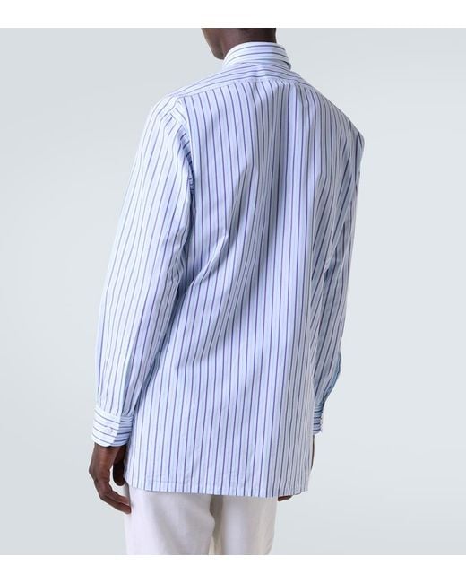 Charvet Blue Striped Cotton Poplin Shirt for men