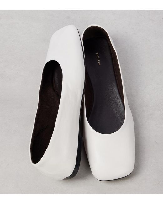 The Row White Square Leather Ballet Flats