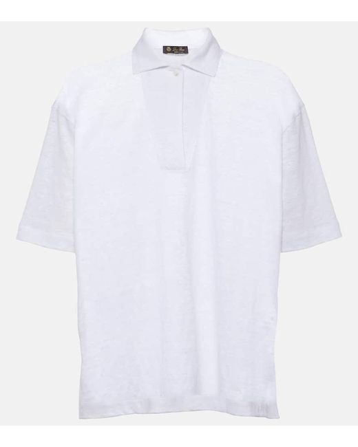 Loro Piana White Linen Polo Shirt