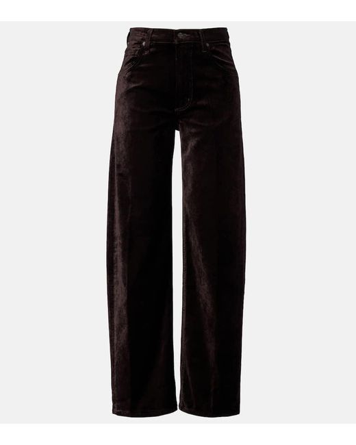 Citizens of Humanity Black Ayla Cotton-Blend Velvet Straight Pants