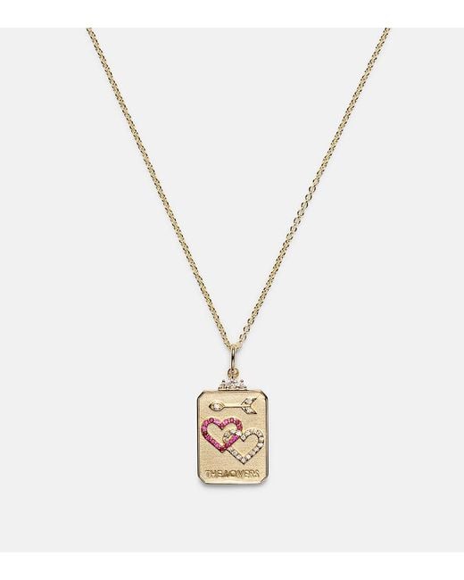 Sydney Evan Metallic The Lovers Tarot Card 14Kt Necklace With Rubies And Diamonds
