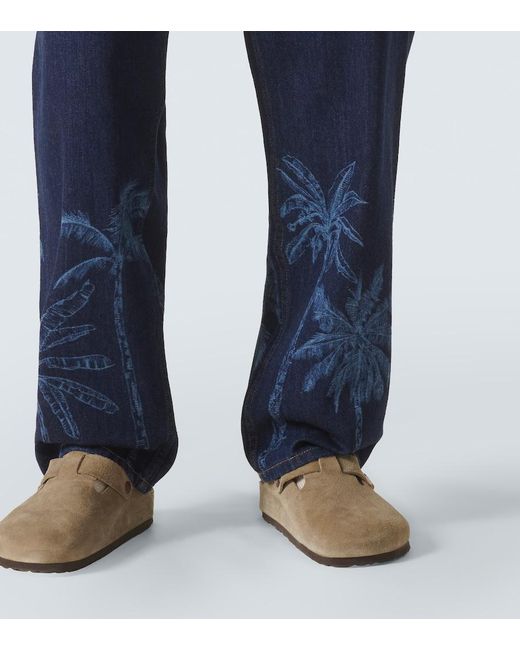 Alanui Blue Jungle Printed Straight Jeans for men