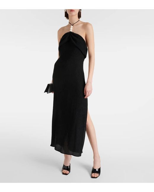 Magda Butrym Black Pearl-detail Halterneck Midi Dress