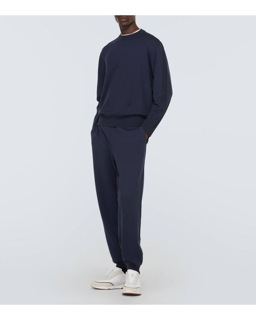 Pantaloni sportivi Renai in misto lana di Loro Piana in Blue da Uomo