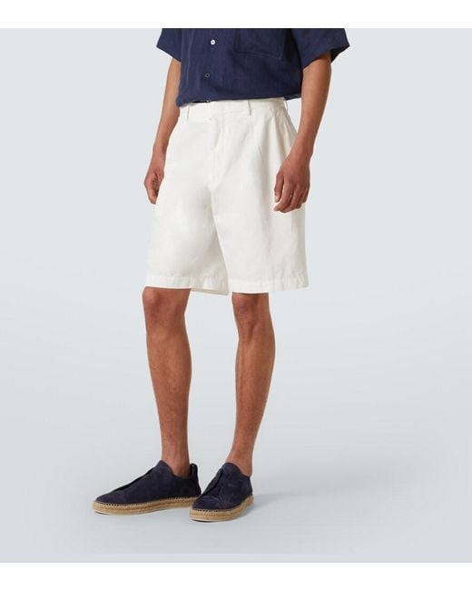 Zegna White Cotton And Linen Bermuda Shorts for men