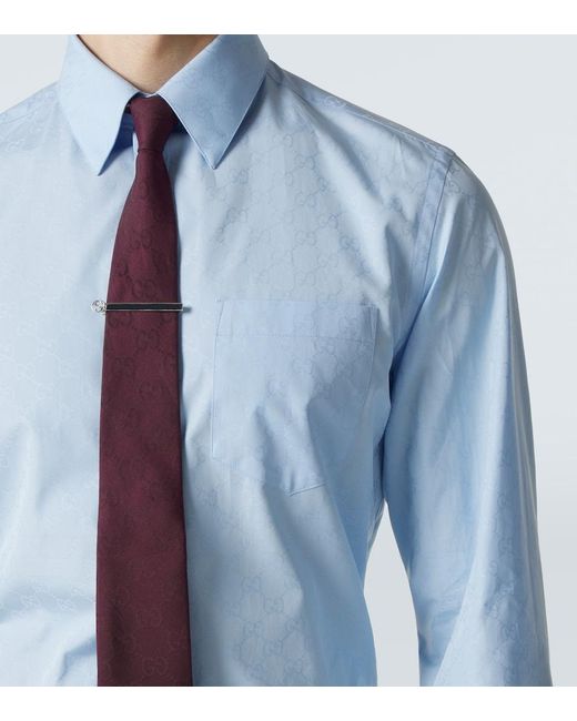 Gucci Blue Gg Cotton Poplin Shirt for men