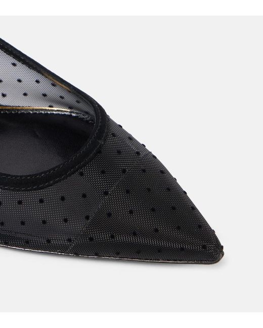Tory Burch Black Suede-Trimmed Mesh Mary Jane Flats