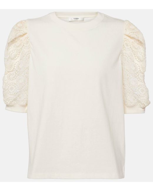 FRAME White Frankie Lace-trimmed Cotton Jersey Top