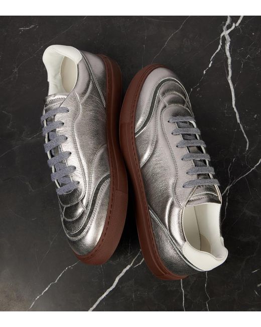 Brunello Cucinelli White Metallic Leather Sneakers