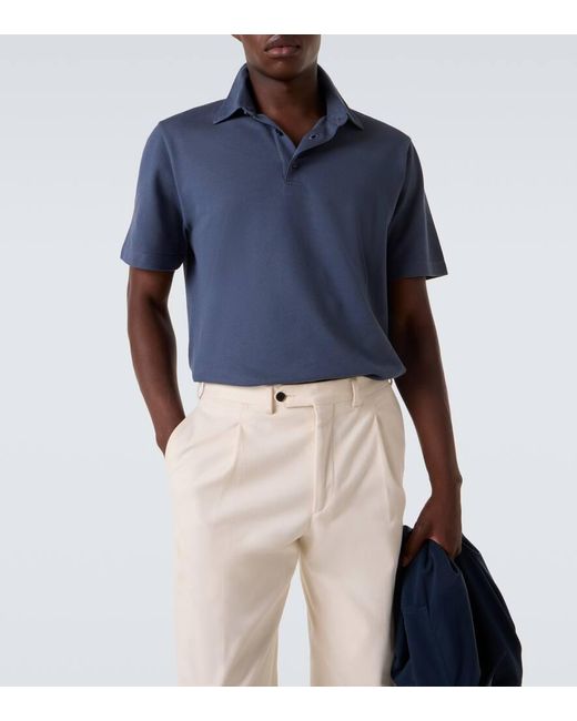 Brioni Blue Cotton Pique Polo Shirt for men