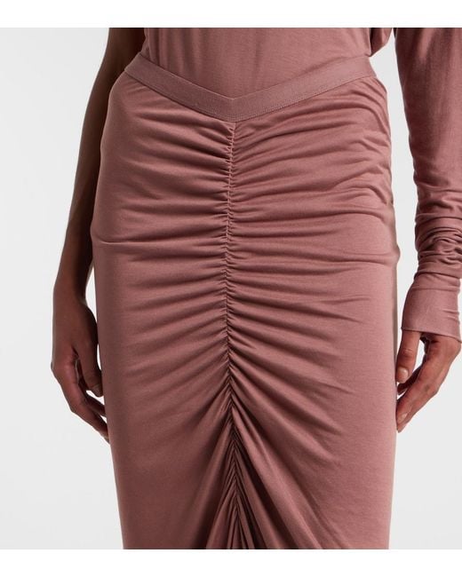 Rick Owens Red Poppy Ls Ruched Jersey Maxi Skirt