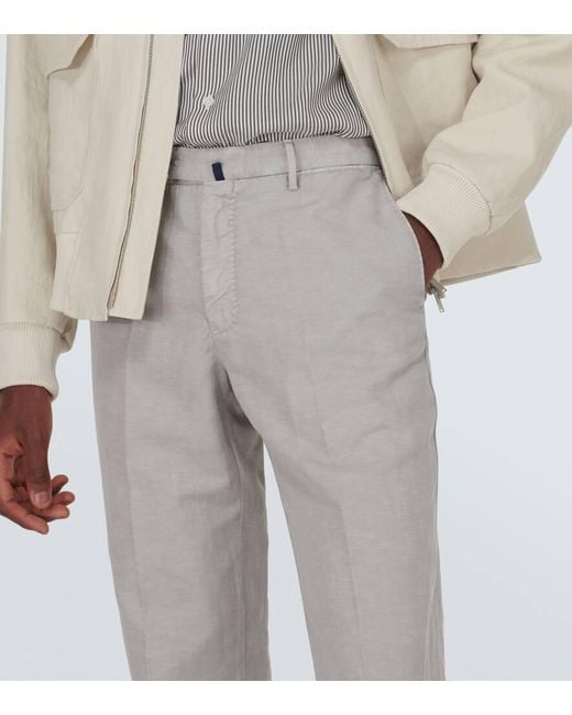 Incotex Gray Linen And Cotton Slim Pants for men