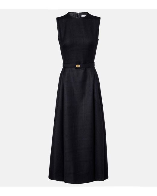 Burberry Black Prince Of Wales Check Wool Midi Dress