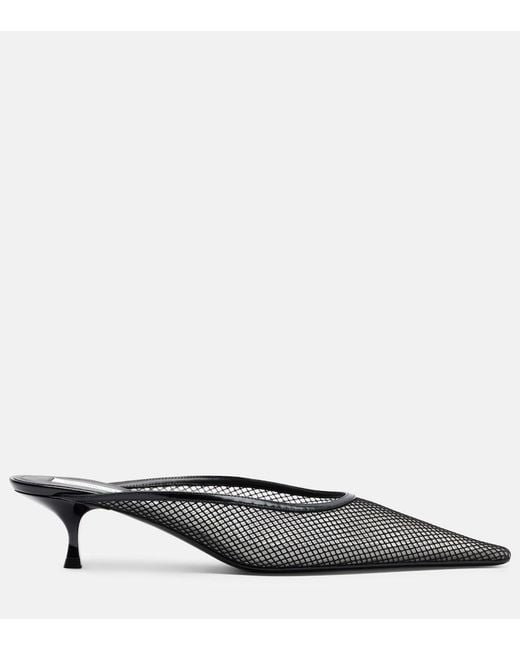 Victoria Beckham Black Leather-Trimmed Mesh Mules