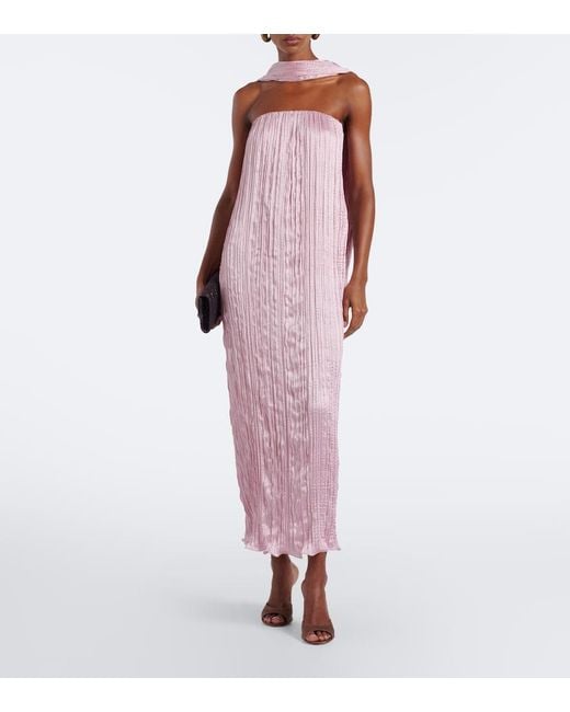 Posse Pink Esme Scarf-Detail Satin Maxi Dress