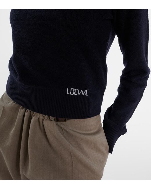 Loewe Blue Logo Embroidered Wool Sweater