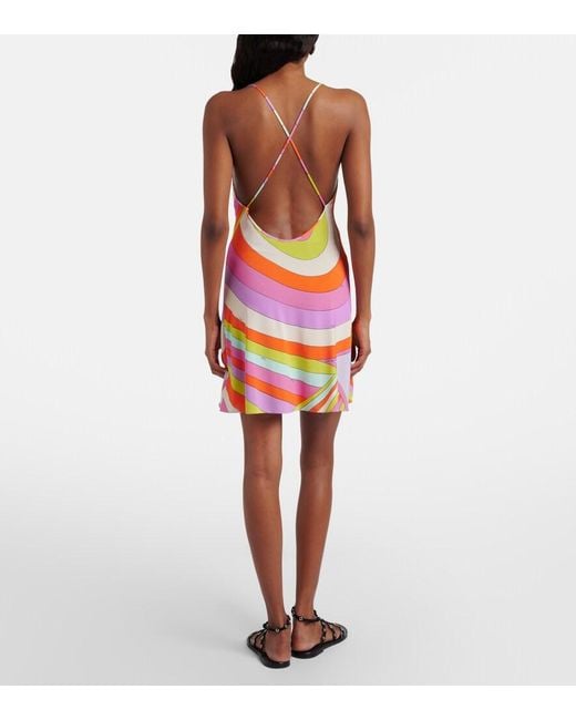 Emilio Pucci Pink Iride Draped Satin Jersey Minidress