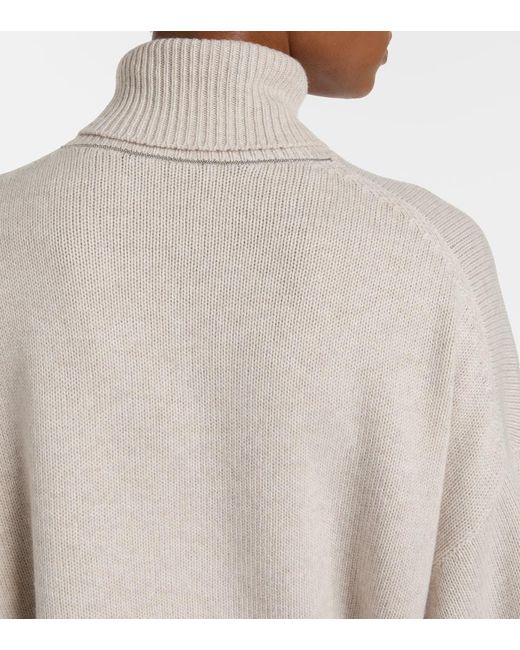 Brunello Cucinelli White Cashmere Turtleneck Sweater