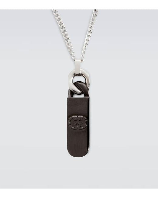 Gucci White Interlocking G Sterling Pendant Necklace for men
