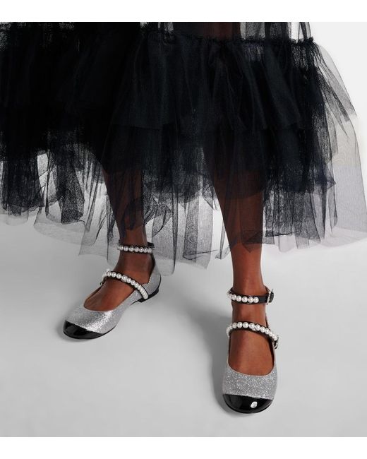 Mach & Mach Metallic Embellished Glitter Mary Jane Flats