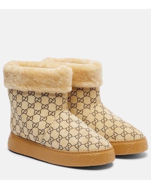 Gucci Natural Gg Wool-Trimmed Suede Ankle Boots