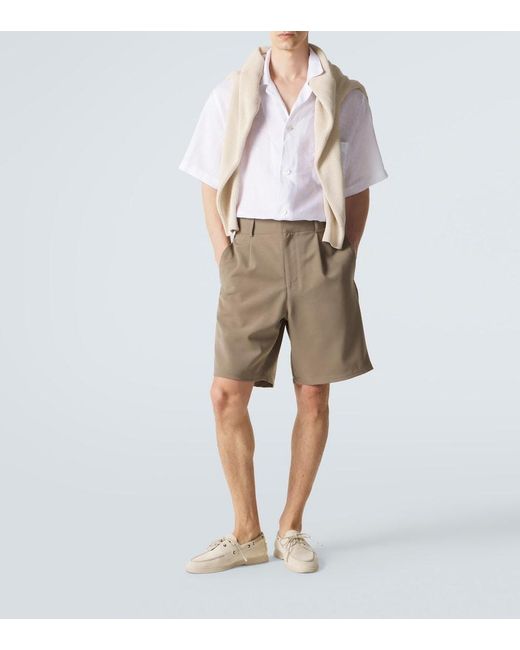 Brioni White Linen Bowling Shirt for men