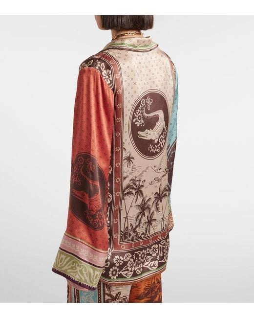 ALÉMAIS Brown Alberta Printed Silk Satin Shirt