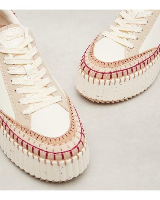 Chloé Pink Nama Suede-Trimmed Leather Platform Sneakers