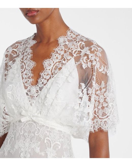 Elie Saab White Embroidered Cotton-Blend Lace Gown