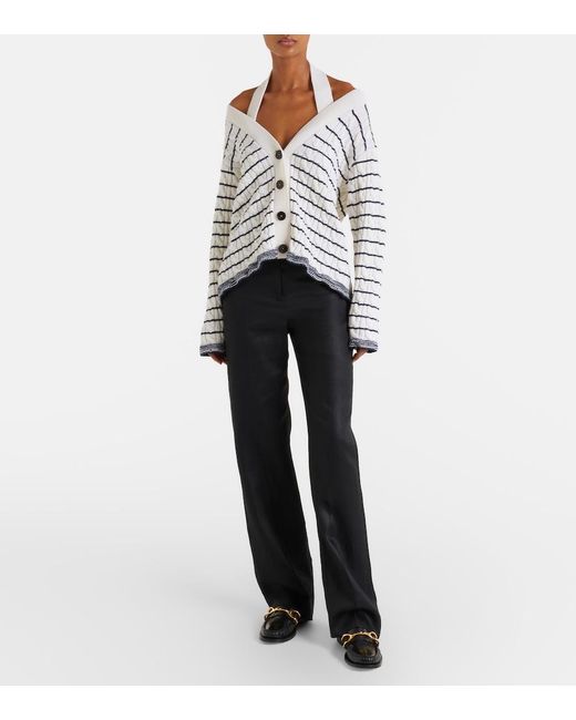 McQueen White Cable-Knit Striped Cardigan