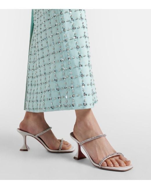AMINA MUADDI Pink Gilda 70 Embellished Satin Mules