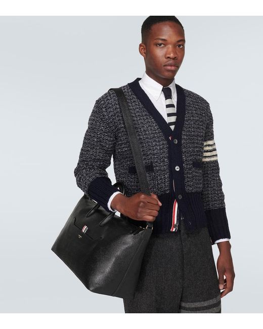 Thom Browne Black Medium Leather Duffel Bag for men