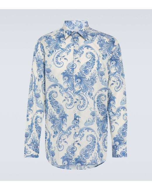 Etro Blue Floral Paisley Cotton Shirt for men