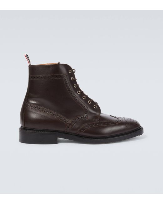Thom Browne Brown Leather Lace-up Brogue Boots for men