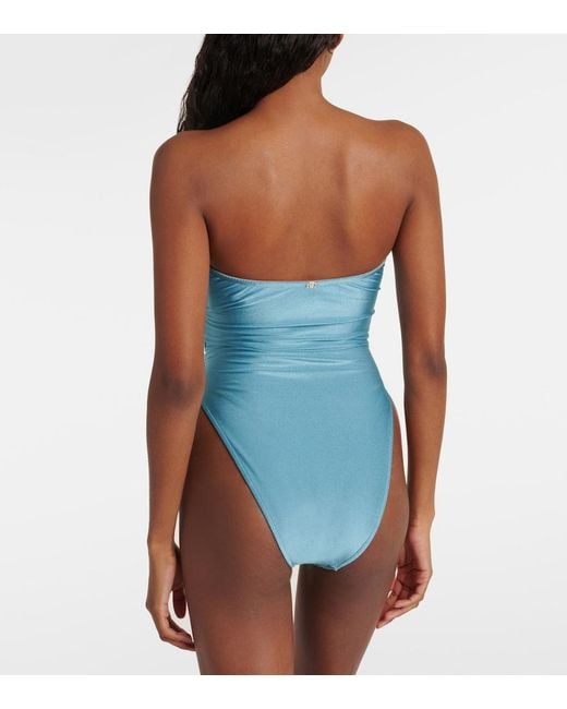 Adriana Degreas Blue Sequined Cutout Strapless Swimsuit