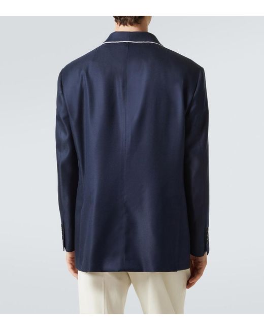 Brunello Cucinelli Blue Silk Tuxedo Jacket for men