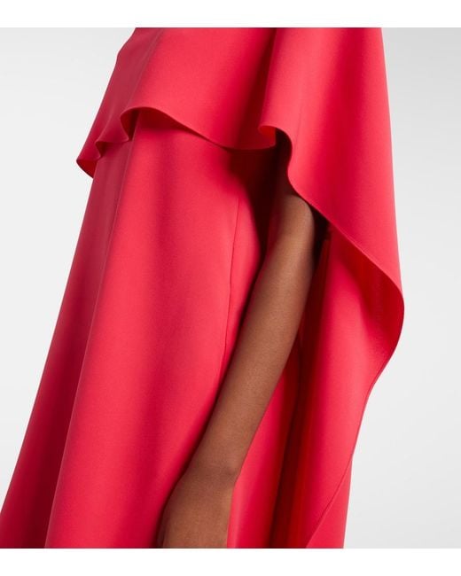 Oscar de la Renta Red Embellished Silk-Blend Georgette Gown