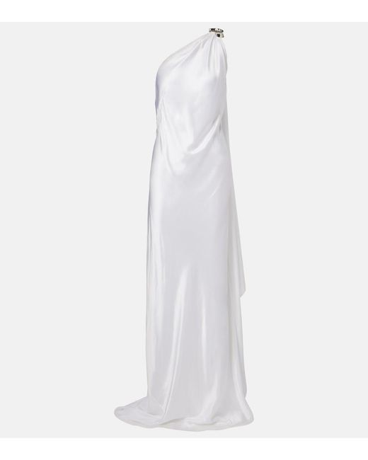 Ralph Lauren White Posie One-Shoulder Satin Gown