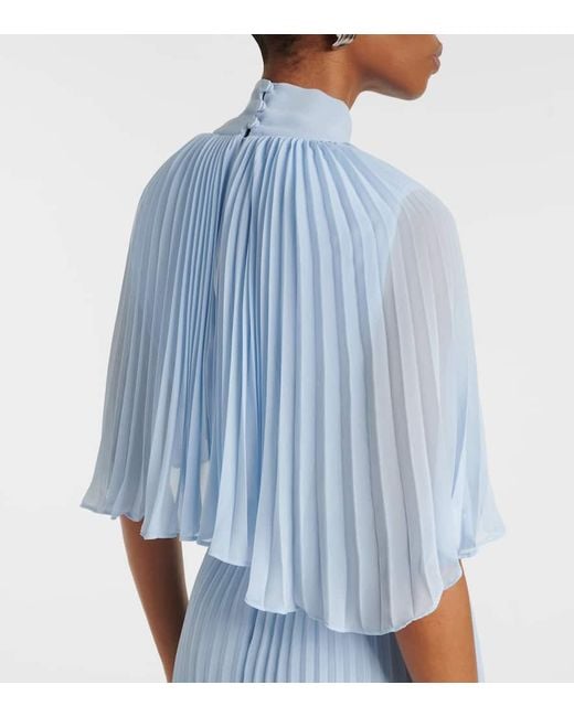 Self-Portrait Blue Caped Chiffon Midi Dress
