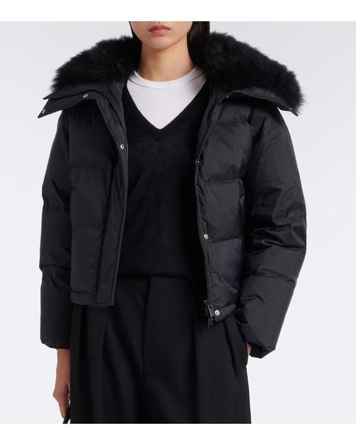 Yves Salomon Black Doudoune Shearling-Trimmed Down Jacket