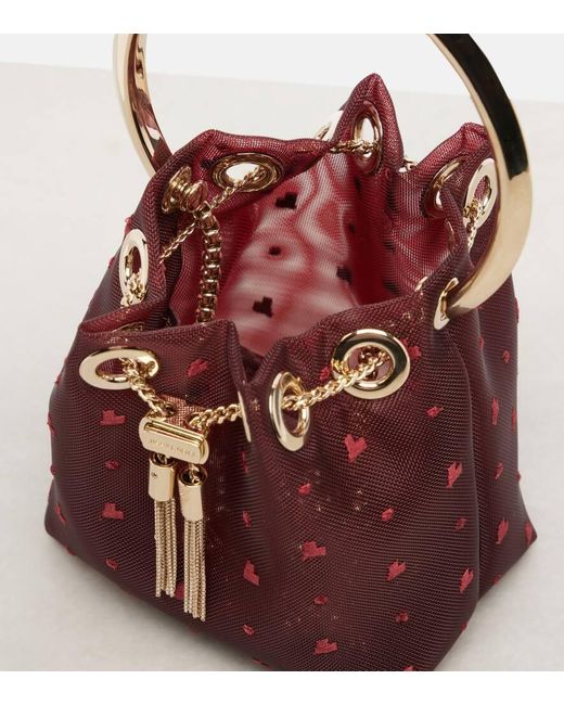 Jimmy Choo Red Bon Bon Micro Mesh Bucket Bag