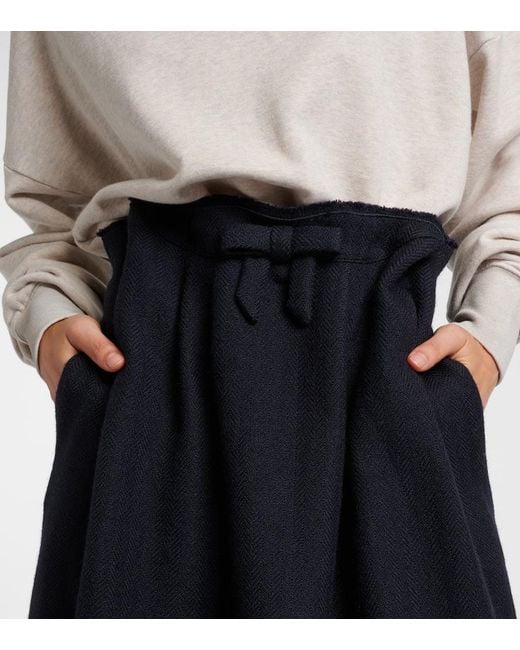 Prada Blue Chevron Pleated Virgin Wool Midi Skirt